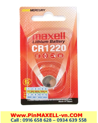 Maxell CR1220; Pin 3v lithium Maxell CR1220 1BS PRO (Loại Vỉ 1viên)